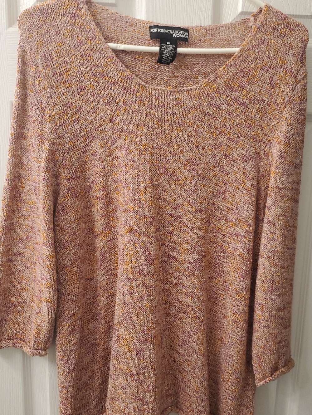 Norton McNaughton Pink Marled Scoop Neck Sweater with Yellow Flecks